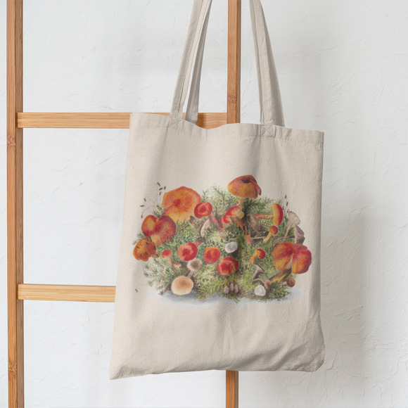 Orange Mushrooms Vintage Canvas Tote Bag - Picture 5 of 5